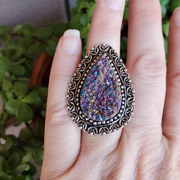 New Titanium Druzy 925 Silver Ring. - Picture 4 of 12